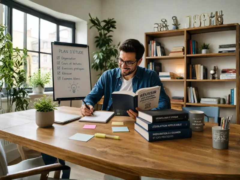 Professionnelle réglementée préparant l'examen OQLF à son bureau
